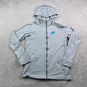 Nike Hoodie Youth Boys XL Grey Sportswear Full Zip Swoosh Logo Sweatshirt Kids